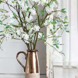 Hammered Bronze & Whitewashed Ceramic Pitcher Vase