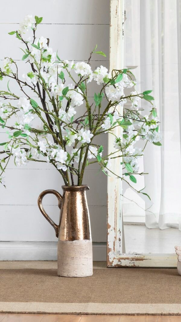 Hammered Bronze & Whitewashed Ceramic Pitcher Vase