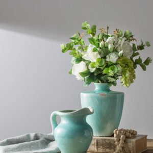 Vintage Aqua Crackle Glaze Ceramic Pitcher
