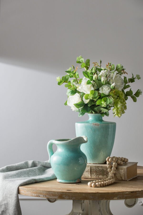 Vintage Aqua Crackle Glaze Ceramic Pitcher