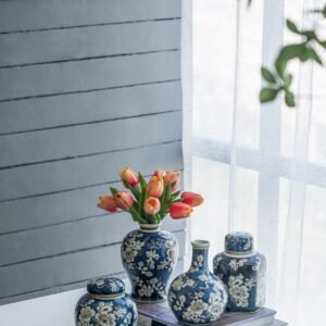 Indigo Blossom Chinoiserie Mini Vase Set – Set of Four
