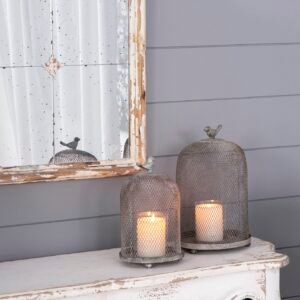 Vintage Wire Bird Cloche Lanterns (Set of 2)