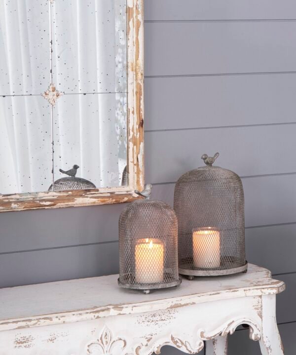 Vintage Wire Bird Cloche Lanterns (Set of 2)