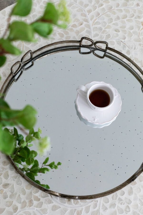 Antiqued Mirror Tray with Decorative Loop Frame 18 inch