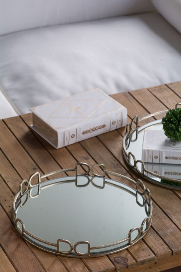 Antiqued Mirror Tray with Decorative Loop Frame 16 inch