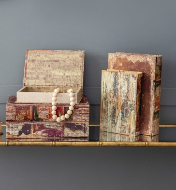 Vintage Book Storage Box Set – Assorted Covers (Set of 6)