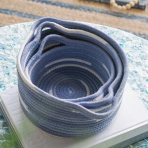 Coastal Blue Braided Rope Storage Baskets – Set of 3