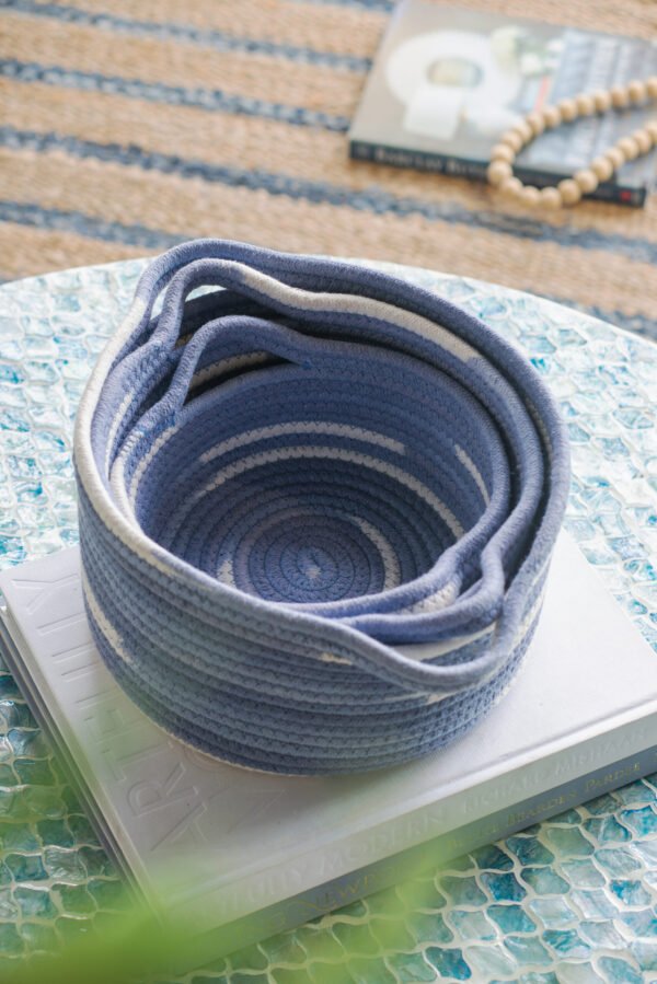 Coastal Blue Braided Rope Storage Baskets – Set of 3