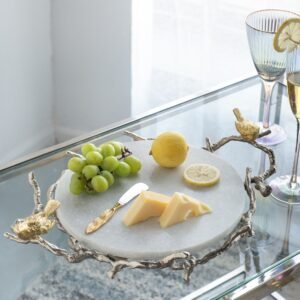 Marble & Metal Bird Handle Serving Tray