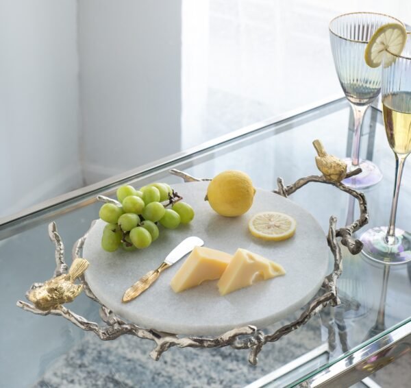 Marble & Metal Bird Handle Serving Tray