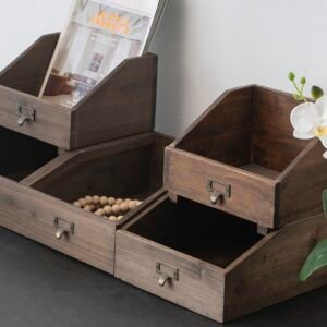 Rustic Wooden Stacking Organizer Bins – Set of 4