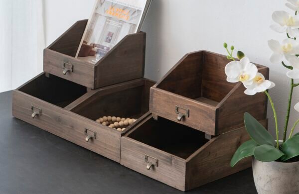 Rustic Wooden Stacking Organizer Bins – Set of 4