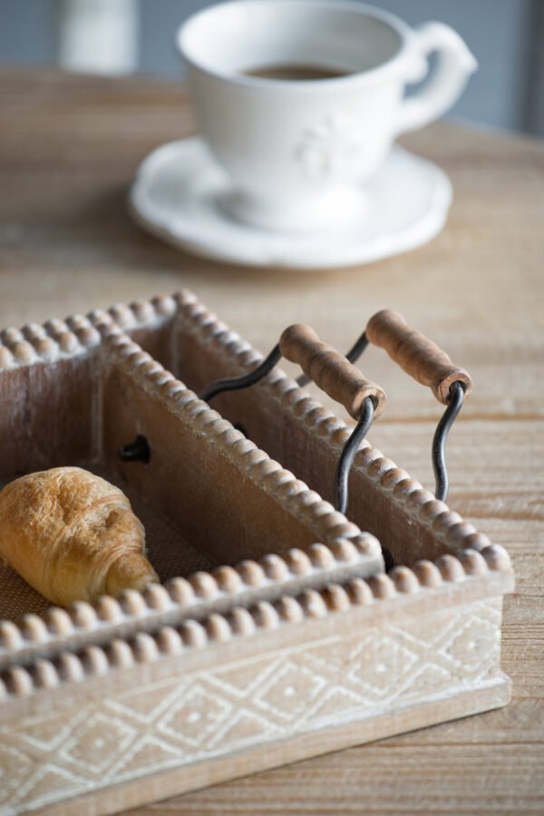 Carved Wooden Serving Trays with Beaded Detail – Set of 2