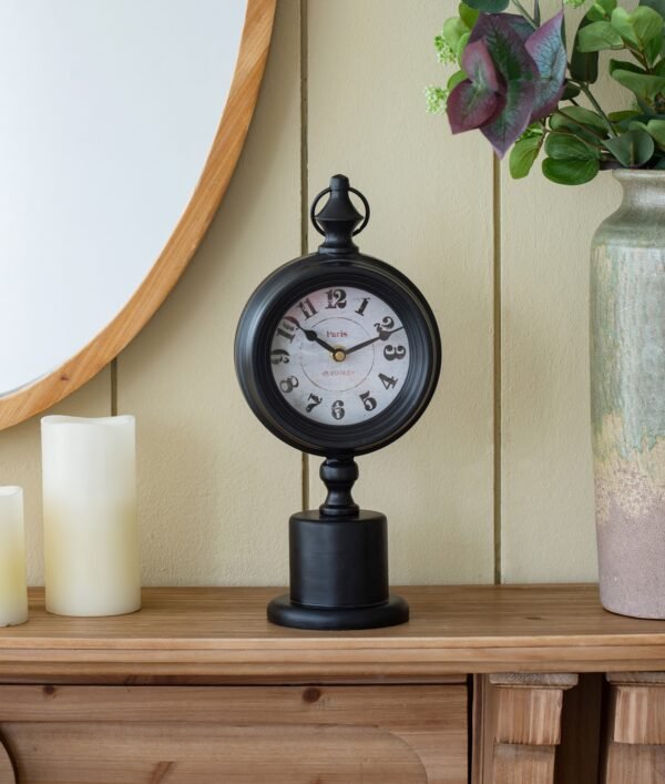 Parisian Pedestal Table Clock – Vintage Black