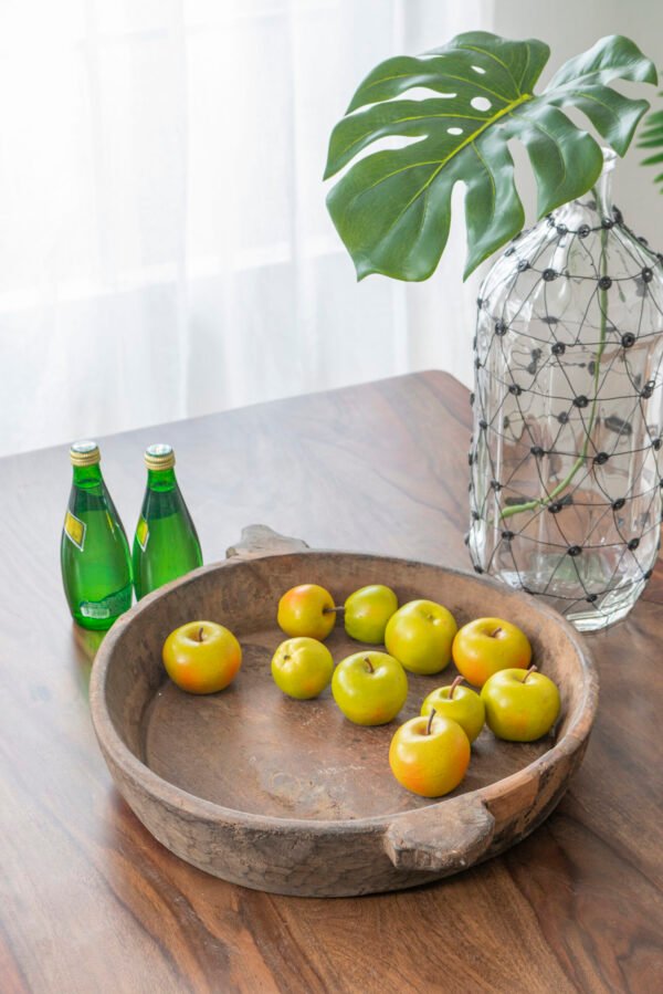 Rustic Hand-Carved Wooden Bowl with Handles