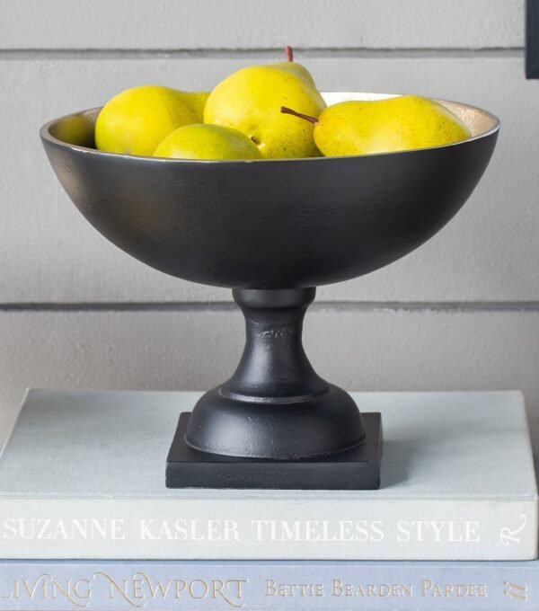 Matte Black Pedestal Bowl with Gold Interior Finish