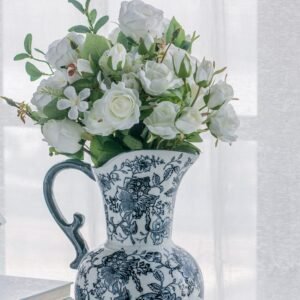 Blue & White Chinoiserie Ceramic Pitcher Vase