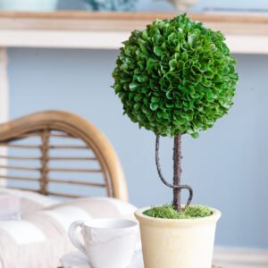 Faux Single Ball Topiary in Cream Pot with Twisted Stem