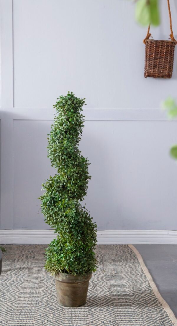 Faux Boxwood Spiral Topiary in Terra Cotta Pot – 35"