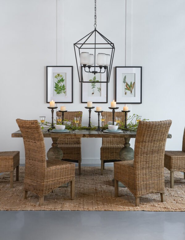 Coastal Woven Rattan Dining Chair with Driftwood Legs
