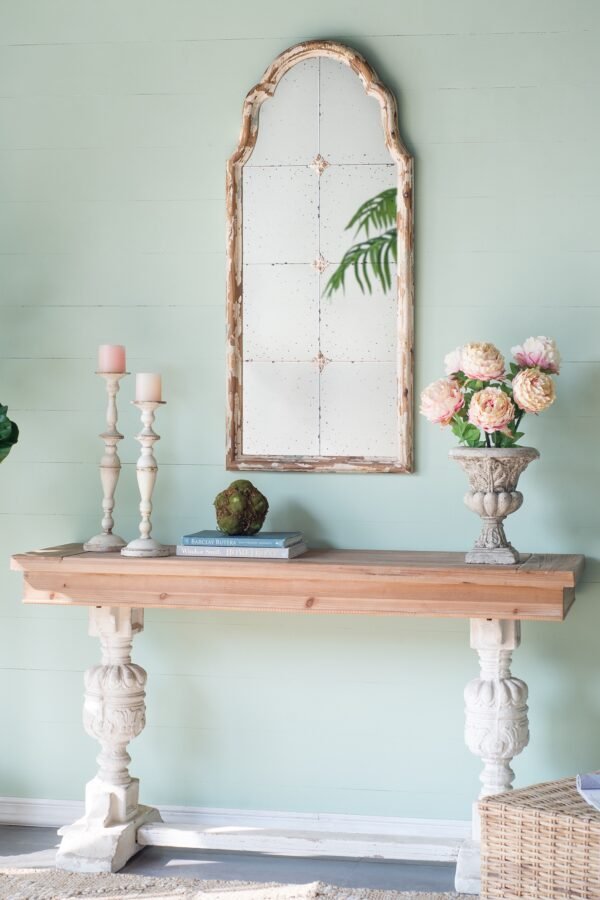 Rustic Farmhouse Console Table with Carved Pedestal Legs