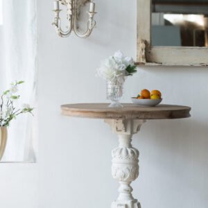 Rustic Round Pedestal Table with Distressed White Base