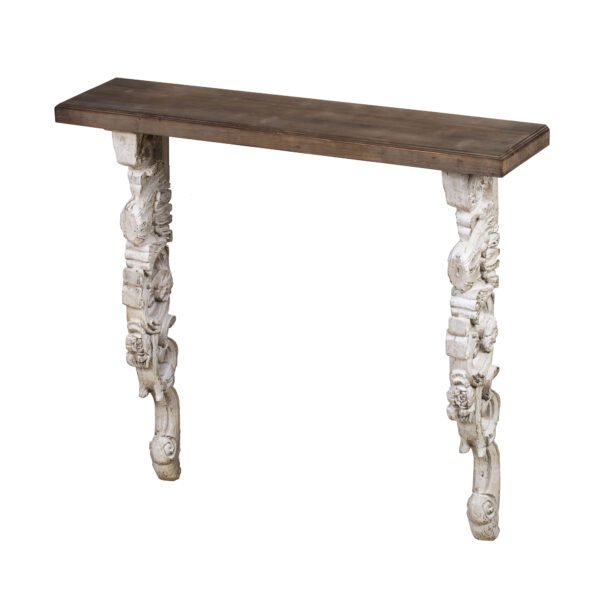Baroque Carved Wall Console with Distressed White Corbels