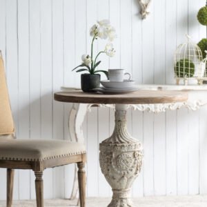 Antiqued Pedestal Table with Carved Urn Base