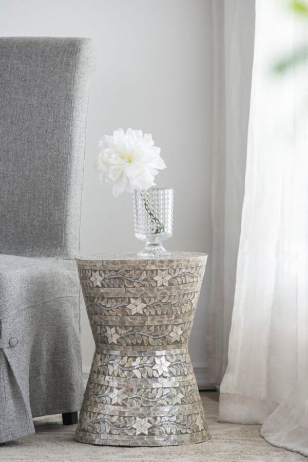 Mosaic Mother-of-Pearl Drum Side Table