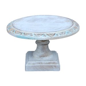 Whitewashed Carved Wood Cake Stand with Pedestal Base