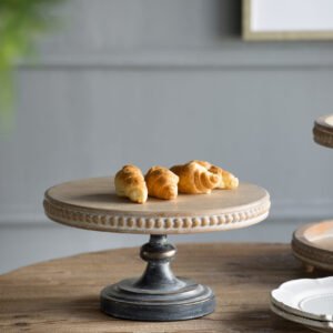 Beaded Edge Wooden Cake Stand with Blackwashed Pedestal