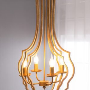 Gilded Iron Tulip Frame Chandelier with Candelabra Lights