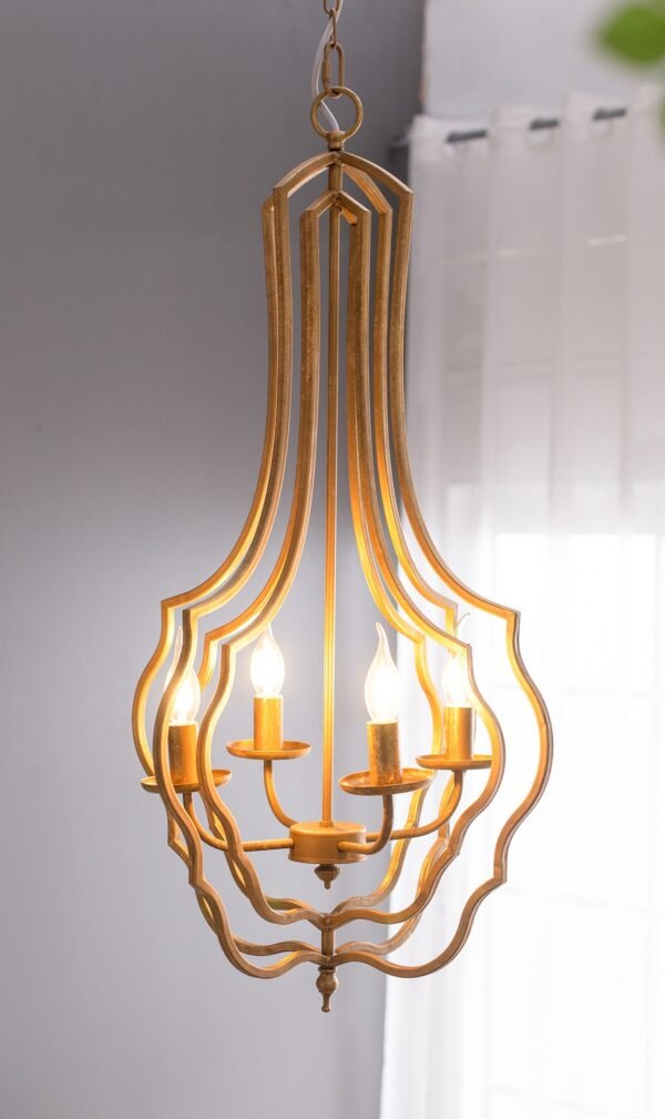 Gilded Iron Tulip Frame Chandelier with Candelabra Lights