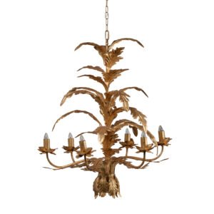Gilded Leaf Tole Chandelier with Botanical Silhouette