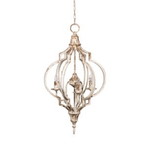 Rustic White Distressed Metal Chandelier with Openwork Globe Frame