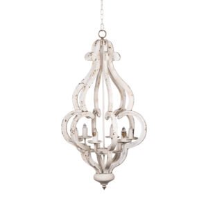 Antique White Scroll Arm Wood Chandelier
