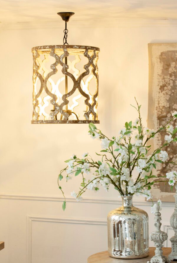 Distressed Wood Open Frame Pendant Chandelier