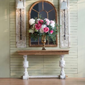 Antique White Ornate Panel Wall Sconce with Metal Arm