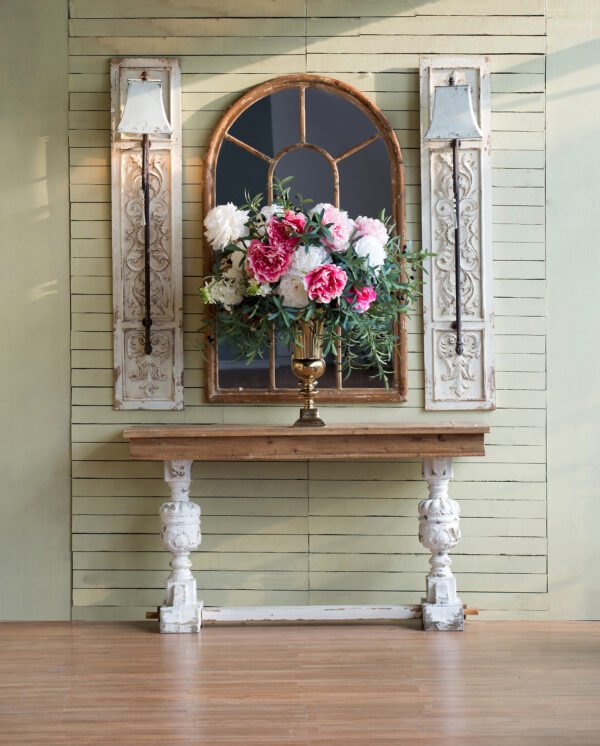 Antique White Ornate Panel Wall Sconce with Metal Arm