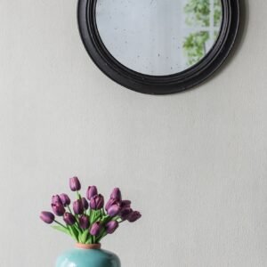 Antique Black Round Wall Mirror with Distressed Finish