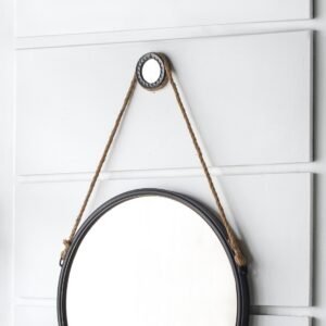 Industrial Round Mirror with Rope Hanging Accent