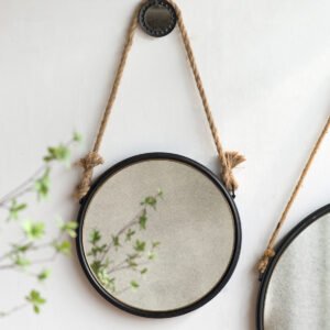 Petite Industrial Hanging Round Mirror with Rope Accent