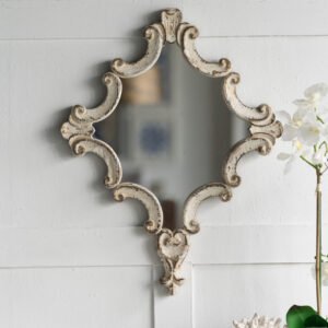 Baroque Scrollwork Distressed Cream Wall Mirror