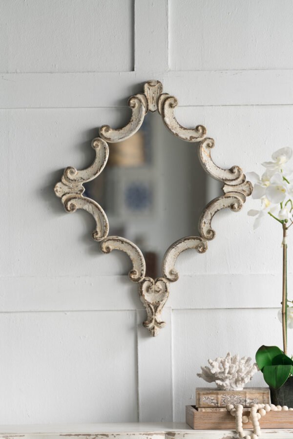 Baroque Scrollwork Distressed Cream Wall Mirror