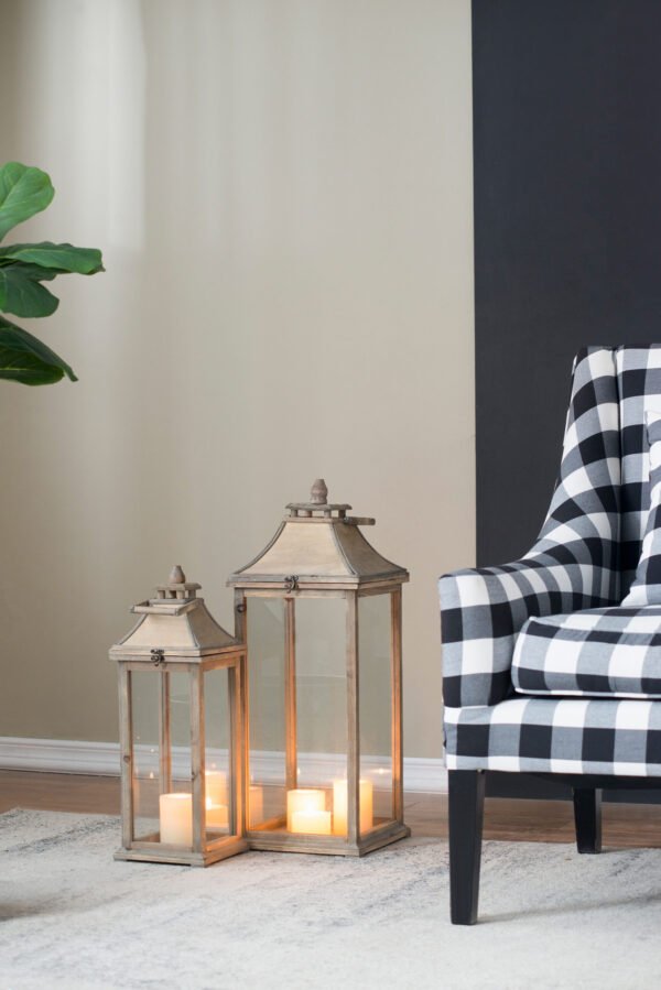 Weathered Wood Lantern Set with Pagoda Tops (2-Piece)