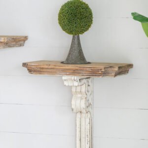 Antique White Corbel Wall Shelf with Distressed Wood Top