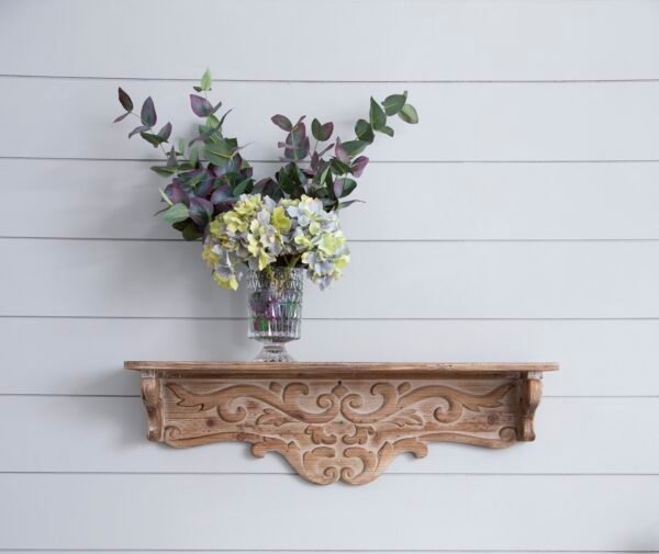 Carved Natural Wood Wall Shelf