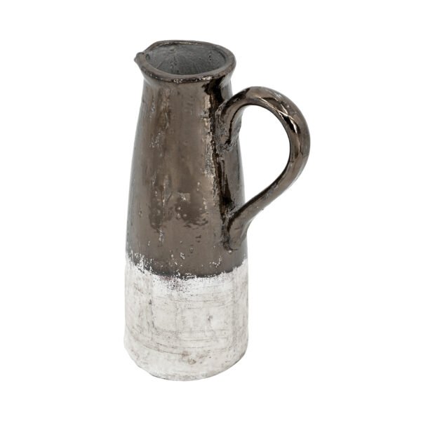 Hammered Bronze & Whitewashed Ceramic Pitcher Vase - Image 2