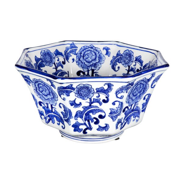 Blue & White Chinoiserie Floral Octagonal Bowl - Image 2