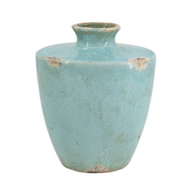 Aegean Glazed Ceramic Vase with Distressed Accents - Small - Image 2